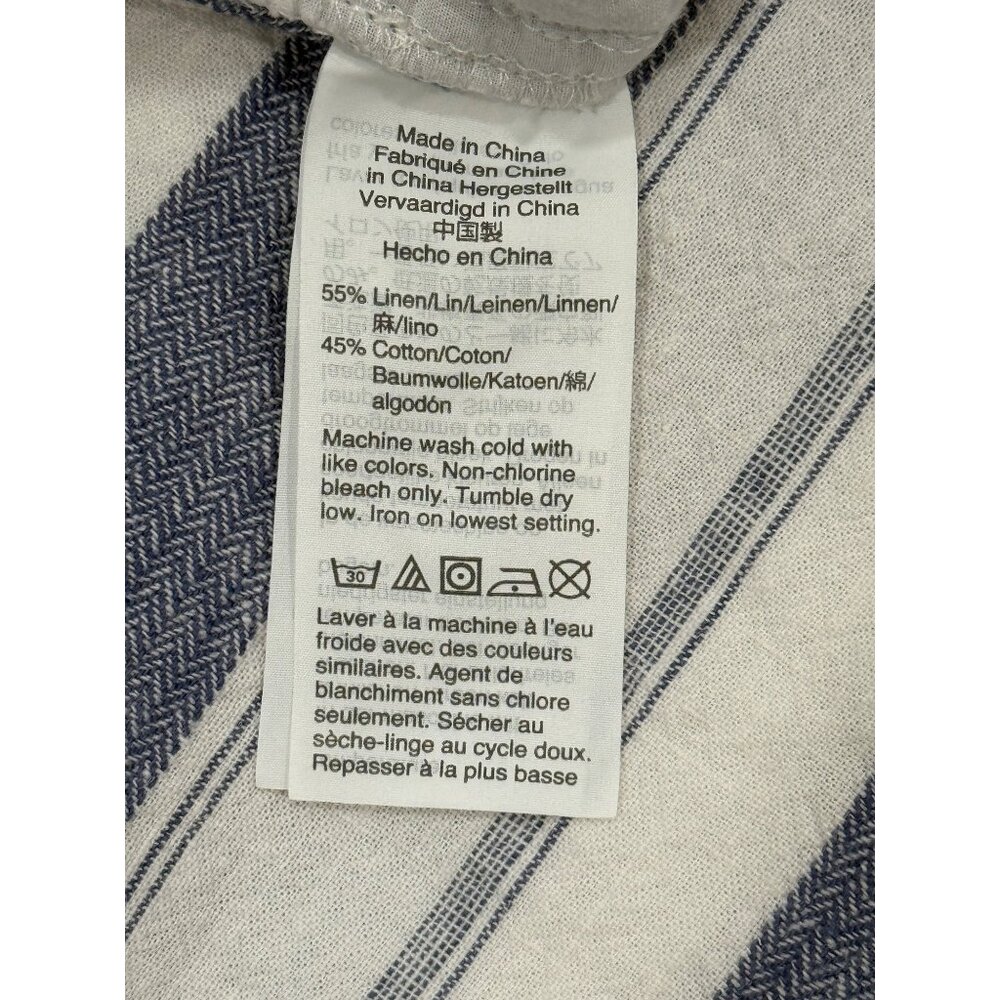 Madewell Womens Size L Striped Wide-Leg Cropped Pants Linen Blend Blue White - Picture 7 of 7